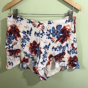 Free People Women's Shorts Floral Print Tan Size 2 Zipper on Side Lined